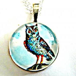 Witty Owl Necklace - Glass Cabochon Necklace -..
