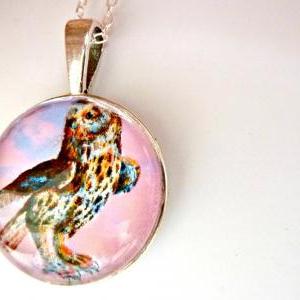 Brave Owl Necklace - Glass Cabochon Necklace -..