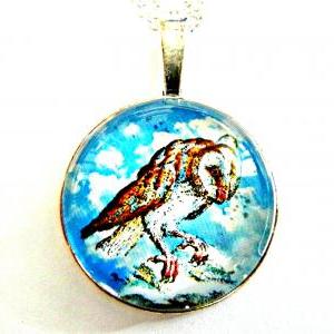 Adventurous Owl Necklace - Glass Cabochon Necklace..