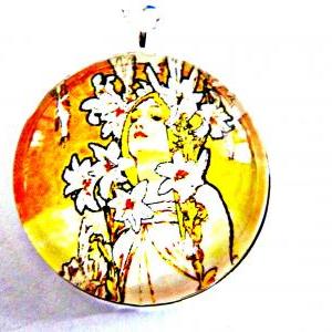 Art Nouveau Vintage Lady Iris Necklace Made With A..