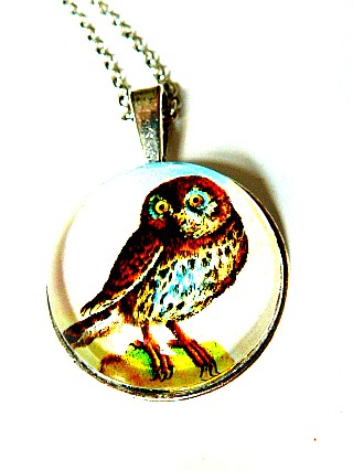 Cute Owl Necklace - Glass Cabochon Necklace - Handmade