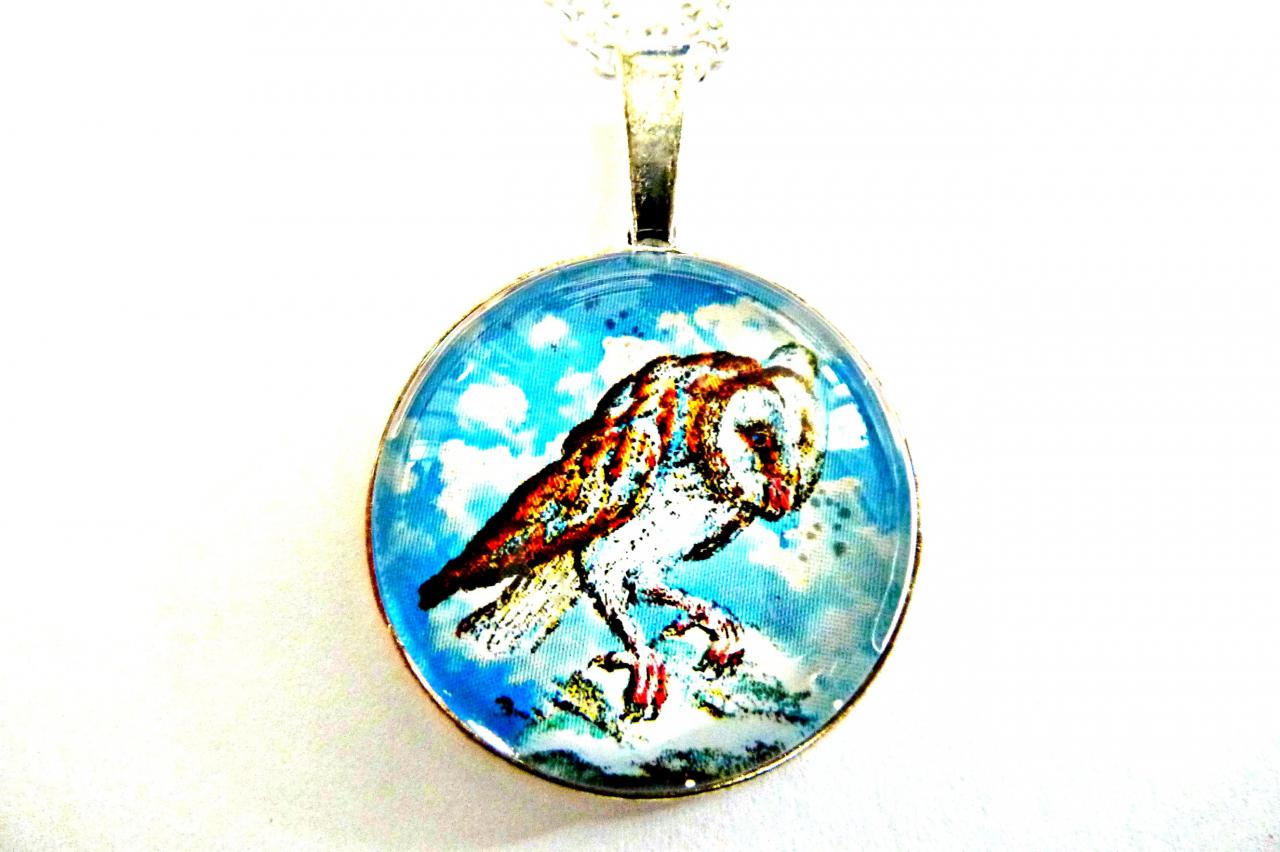 Adventurous Owl Necklace - Glass Cabochon Necklace - Handmade