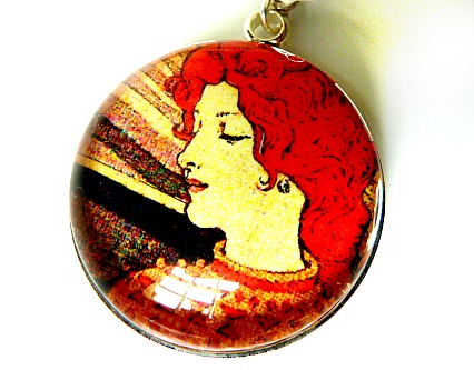 Art Nouveau Vintage Lady Rosaly Necklace Made With A Glass Cabochon And Tibetan Silver Bezel, Handmade