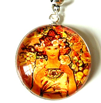 Art Nouveau Vintage Lady Rose Necklace Made With A Glass Cabochon And Tibetan Silver Bezel, Handmade