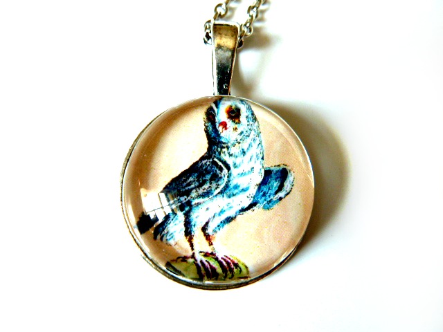 Wise Owl Necklace - Glass Cabochon Necklace - Handmade