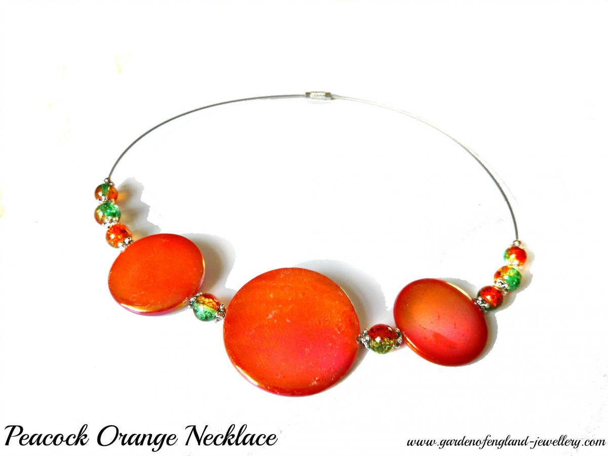 Sprayed Shell Necklace Peacock Collection Orange